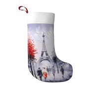 LGHHGY Christmas Stocking with Paris City Tree Eiffel Tower Art Print Design – Holiday Hanging Ornament for Fireplace, Xmas Tree & Home Decor