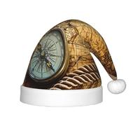 LGHHGY Compass and Old World Map Print Christmas Hat for Kids â€“ Soft Plush Santa Hat, Holiday Headwear for Xmas, New Year, Halloween