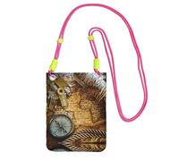 LGHHGY Fuchusia Carry Crossbody Purse – Compass and Old World Map Print Mobile Phone Bag, Perfect for Commuting, Shopping, and Outdoor Activities