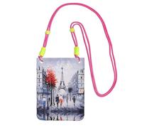 LGHHGY Fuchusia Carry Crossbody Purse – Paris City Tree Eiffel Tower Art Print Mobile Phone Bag, Perfect for Commuting, Shopping, and Outdoor Activities