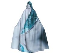 LGHHGY Halloween Hooded Cloak Costume - Unisex Adult Ocean Green Wave Surf Print Cape for Cosplay, Party, and Themed Events
