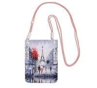 LGHHGY Pink Carry Crossbody Purse – Paris City Tree Eiffel Tower Art Print Mobile Phone Bag, Perfect for Commuting, Shopping, and Outdoor Activities