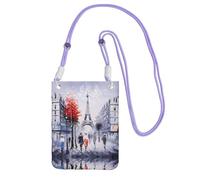 LGHHGY Purple Carry Crossbody Purse – Paris City Tree Eiffel Tower Art Print Mobile Phone Bag, Perfect for Commuting, Shopping, and Outdoor Activities