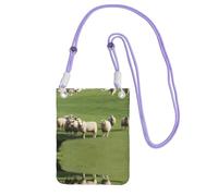LGHHGY Purple Carry Crossbody Purse â€“ Sheep and Lambs Print Mobile Phone Bag, Perfect for Commuting, Shopping, and Outdoor Activities