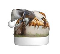 LGHHGY Wild Animal Horses Pattern Print Christmas Hat for Adults – Holiday Festive Headwear, Comfort Xmas New Year Santa Favors Hats