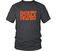 LGHOCV Simple Don't Panic Hitchhiker's Guide to The Galaxy T-Shirt Mens Black