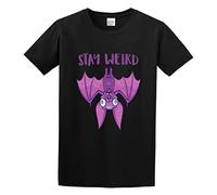 LGHOCV Stay Weird Cartoon Bat John Schwegel Transparent Crew Neck Unisex Short Sleeve T-Shirt Black