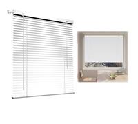 LGHSWDQ No Drill No Tool Horizontal Venetian Blinds, 25mm Blackout Privacy Aluminum Mini Blind 30 45 60 80 100 120 140 150 160 170 cm, Cordless Waterproof Window Shades for Bathroom(White)