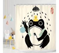 LGhtyro Funny Frog Shower Curtain Bathroom Set 71Wx71H Inches Asian Traditional Japanese Art Cute Animal Bath Style Rubber Duck Bath Accessories Retro Black Beige Art Home Decor Fabric 12 Pack Hooks