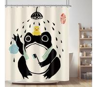 LGhtyro Funny Frog Shower Curtain Bathroom Set 71Wx84H Inches Asian Traditional Japanese Extra Long Rubber Duck Retro Black Beige Bath Accessories Cute Animal Art Home Decor Fabric 12 Pack Hooks