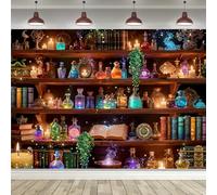 LGhtyro Gothic Library Backdrop Mysterious Vintage Fairy Bookshelf Goth Book Magical Leaves Bookcase for Kids Boys Photography Background Decoration Botanical Cool Fabric Photo Shoot Studio Props