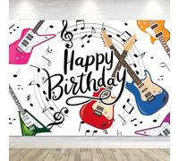 LGhtyro Guitar Happy Birthday Backdrop Music Themed Rock and Roll Musical Notes Symbols Bday Party for Kids Boys Photography Background Decoration Colorful Modern Cool Fabric Photo Shoot Studio Props