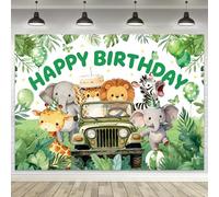 LGhtyro Jungle Safari Birthday Backdrop 8Wx6H Funny Cartoon Animal Adventure Wildlife Lions Cheetahs Photography Background Decoration Cute Modern Cool Fabric Photo Shoot Studio Props