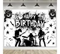 LGhtyro Rock and Roll Backdrop Music Themed Guitar Drum Silhouette Musical Notes Symbols Themed Birthday Party Photography Background Decoration Modern Cool Fabric Photo Shoot Studio Props