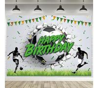 LGhtyro Soccer Happy Birthday Backdrop Football Theme Breaking The Wall Baby Party Banner for Kids Boys Photography Background Decoration Colorful Flags Green Grass Fabric Photo Shoot Studio Props