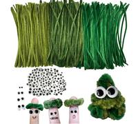 LGIFUTMAX Pack of 450 300 Pipe Cleaners for Crafts, 3 Different Green Pipe Cleaners, Chenille Wire, 30 cm, 150 Self-Adhesive Wiggle Eyes, Pipe Cleaner for DIY Projects and Craft Decoration for