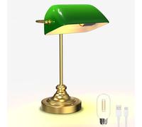 LGMCF Cordless Bankers Lamp, 6000mAh Rechargeable Vintage Desk Lamp with Touch Control, Dimmable Glass Traditional Library Lamp for Home Office, Living Room, Study Room, Green