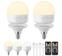LGMCF E14 Rechargeable Light Bulb, 8W, 3 Colors, Timer, Dimmable, 2 Pack