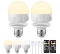 LGMCF E27 Rechargeable Light Bulb with Remote Timer and 3 Color Temperatures, 8W Dimmable Battery Powered Light Bulb with Magnetic Base, Detachable Charging LED Bulb for Non Hardwired Lamps, 2 Pack