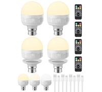 LGMCF Rechargeable Light Bulb, B22 Dimmable Light Bulb with Magnetic Base Detachable, 3 Color 8W Portable Battery Operated Bulbs with Remote Control & Timer for Non Hardwired Lamps, Emergency, 4 Pack