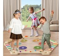 LGMCF Wooden Balance Beam, 6 PCS Balance Board for Kids with Coloeful Stepping Stones, Toddler Montessori Sensory Balance Toy Build Coordination Obstacle Course for Indoor Outdoor