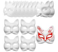 LGQHCE Cat Masks to Decorate, Fox Mask, Half Face Mask- 12 PCS, Pure White Paper DIY Blank Fox Hand-Paintable Anime Half Face Masks for Masquerade Carnival Halloween