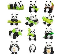 LGQHCE Miniature Panda Decoration, 12 PCS Cute Panda Sculpture, Micro Landscape Dollhouse Figurines Toy Set, Adorable Animal Ornaments for Home Decoration and DIY Micro Landscape