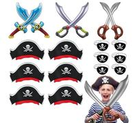 LGQHCE Pirate Costume Kids, Boys Girls Dress Up with Pirate Hat Eyepatch and Inflatable Sword Toy, Pirates Costume for Children Birthday Party Halloween Carnival Cosplay 18pcs