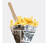LGT 50 x Newspaper Design Chip Cones/Holders with 50 x Wooden Chip Forks. Recyclable. Disposable. Food Safe. Fun Design, Grey