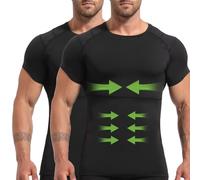 Lgtfy 4D Mens Compression Shirt Short Sleeve, Gynecomastia Tummy Control Back Support Undershirt, Slimming Vest, 2 Pack Black, Large