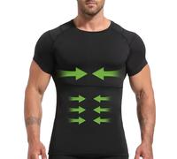 Lgtfy 4D Mens Compression Shirt Short Sleeve, Gynecomastia Tummy Control Back Support Undershirt, Slimming Vest, Black, Large