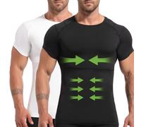 Lgtfy 4D Mens Compression Shirt Short Sleeve, Gynecomastia Tummy Control Back Support Undershirt, Slimming Vest, Black/White, 3XL