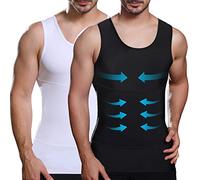 Lgtfy Mens Slimming Body Shaper Vest, Chest Abdomen Compression Tank Top, Belly Hiding Undershirts - Change in Seconds, Black/White, Large