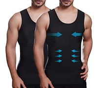Lgtfy Mens Slimming Body Shaper Vest, Gynecomastia Compression Shirts, Tummy Control Undershirts - Change in Seconds, 2 Pack Black, Large