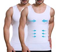 Lgtfy Mens Slimming Body Shaper Vest, Gynecomastia Compression Shirts, Tummy Control Undershirts - Change in Seconds, 2 Pack White, Medium