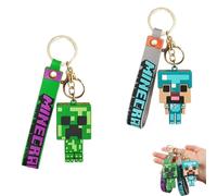 LGWJHCY Anime Pixel Key chain, 2PCS Anime Game Keychain, Backpack Keychain decoration, Gift for game enthusiasts, Backpack charm, Party supplies,Ideal for Gamers & Fans（Green+Blue）