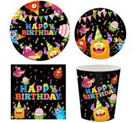 LGWJHCY Monster Theme Tableware Set, Anime Birthday Party Supplies, Cartoon Monster Party Decorations, Children's Birthday Decoration for Boys and Girls, 10 Guests