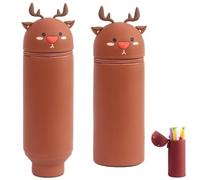 LGWJHCY Telescopic Pencil Case 2 in 1 Soft Silicone Kawaii Deer Desktop Pen Holder Zipper Closure Storage Bag Pencil Bag Pencil Cases for Kids Adults, brown, animal