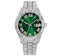 LGXIGE Mens Ice Out Watches Big Rocks with Roman Numerals Fully Colorful Dial Gold Watch