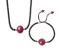 LGYGMD 1Pc Feng Shui Women Men Natural Cinnabar Talisman Stone Lucky Necklace Chakra Crystal Amulet for Good Luck,16mm Bead Bracelet