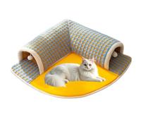 LGYGMD 2-in-1 Funny Plaid Checkered Cat Rabbit Hideout House,Removable Washable Play Tunnel with Cozy Bed for Rabbits & Non-Slip Bottom,Blue,S