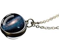 LGYGMD Accessories 925 Sterling For Women And Men, Solar System Universe Space Moon Sun Earth Planet Necklaces Two-sided Glass Necklace, Pendant With Silver Chain