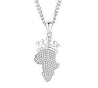 LGYGMD Africa Map Pendant Necklace For Women Men Crystal Gold Color Stainless Cuban Link Chain Iced Out Crown Hip Hop 104 Jewelry Gift Fashion Trendy Accessories Creative
