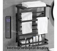 LGYGMD BlackTowel Wall Mounted Touch ScreenBathroom Accessories Heated Towel Rack TimerRack with Top Shelf