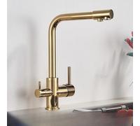 LGYGMD Filter Faucet Chrome Drinking Pure Kitchen Tap Deck Mounted Dual Handles 3-Ways Hot and Cold Water Mixer,Golden A,Include:1*Faucet