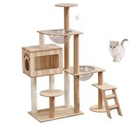 LGYGMD for Indoor Cats Tree Wood Tower Large Space Capsule Condo with Sisal Scratching Post and Funny Toy Cat Furniture Activity Center 55.5 Inch,A