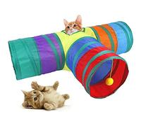 LGYGMD Pet Tunnel Rainbow Three Channel Interactive Drill Bucket Foldable Cat Toy
