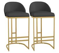 LGYGMD Stools PU Leather Bar Height Stool Chairs with Low Back and Footrest for Pub Coffee Home Dinning Kitchen Island (330lbs Capacity) (Black-2ps,65cm/25.6in)