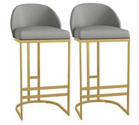 LGYGMD Stools PU Leather Bar Height Stool Chairs with Low Back and Footrest for Pub Coffee Home Dinning Kitchen Island (330lbs Capacity) (Gray-2ps,75cm/29.6in)