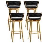 LGYGMD Stools, Swivel Barstool Chairs with Back and Footrest, 4 Sets Counter Height Stool for Kitchen/Dining Room/Home Bar, Velvet Upholstered Seat (Black1,65cm)